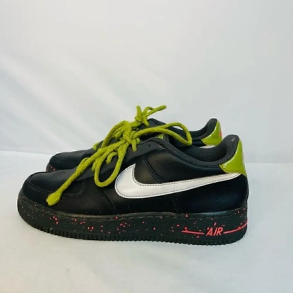 Nike Air Force 1 Black Silver Green Shoes AF1 DC2095-001  Kids 7Y Very Good Cond